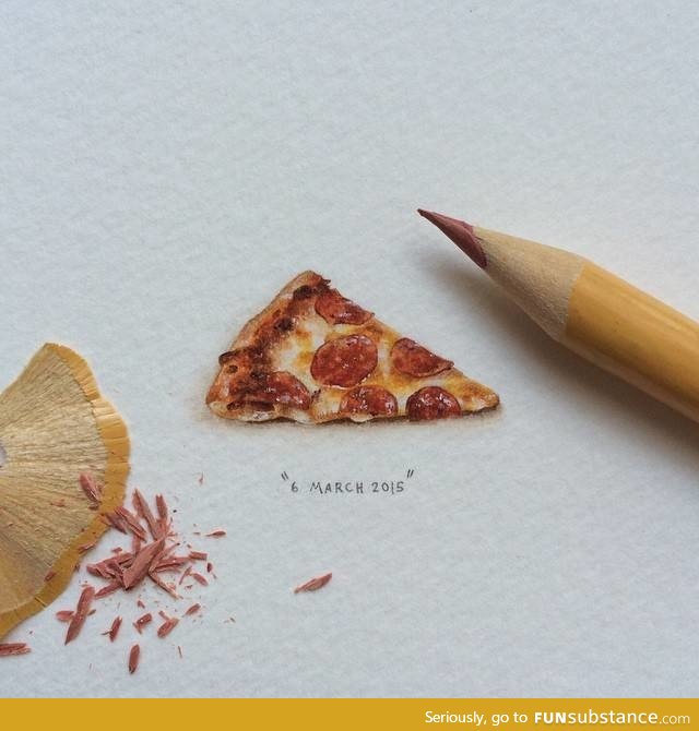 This tiny drawing of a slice of pizza is super realistic!