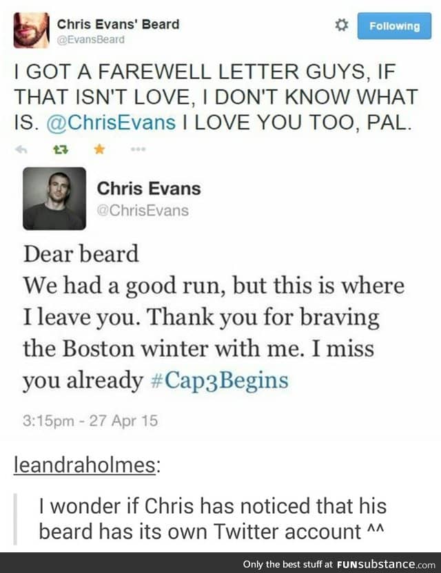 Omg....Chris Evans' Beard has a Twitter account...I'm so done....