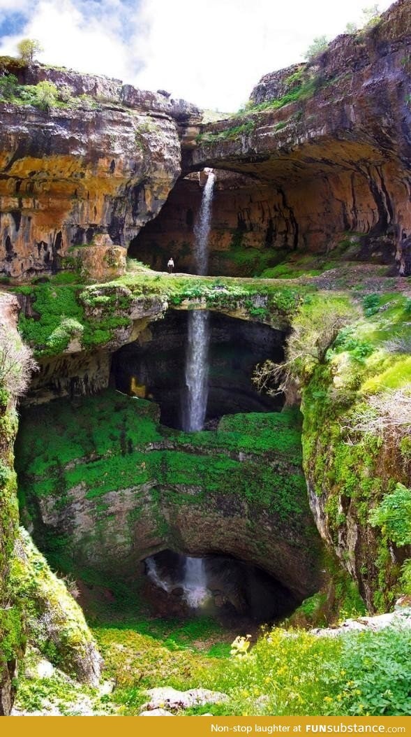 Three Bridge Chasm Waterfall in Lebanon