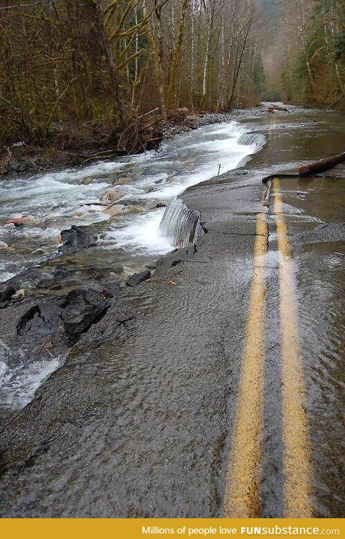 Abandoned road now apart of river