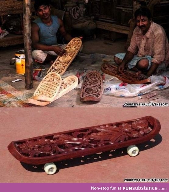 They make hand-carved skateboards in Mumbai