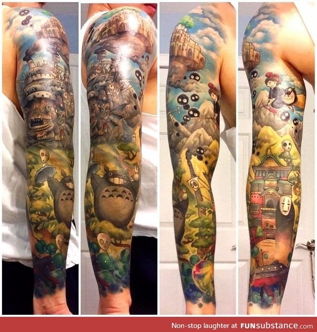 A guy got a Miyazaki sleeve tattoo and it's amazing