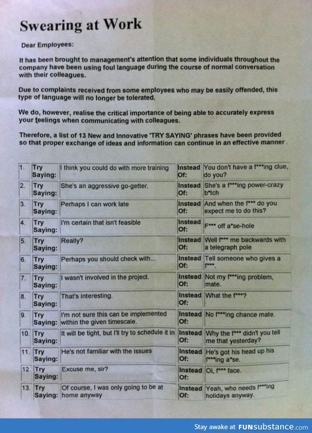 Instead of swearing at work