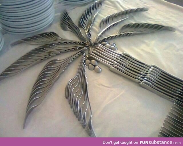 Palm tree made up of cutlery