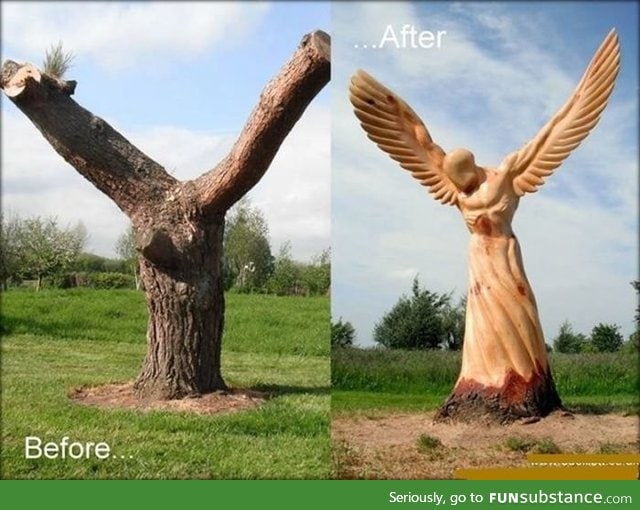 Amazing wood sculpture before and after