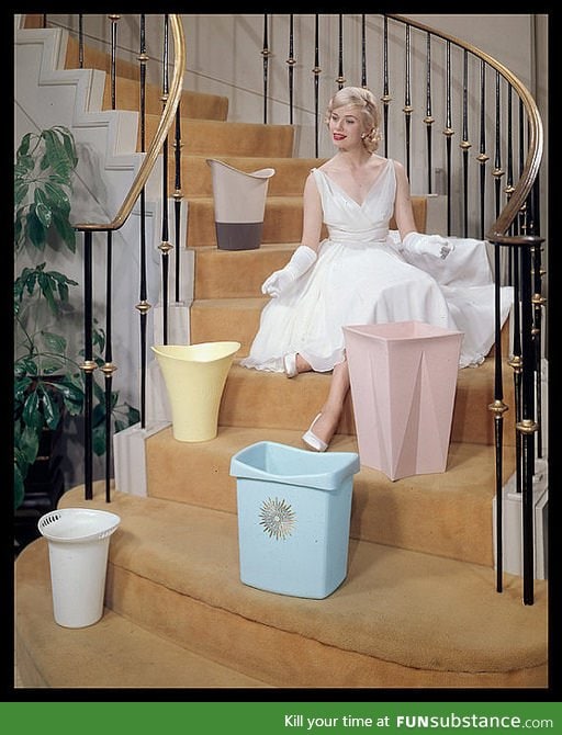 This 1950s ad for trashcans is really just me sitting with the squad