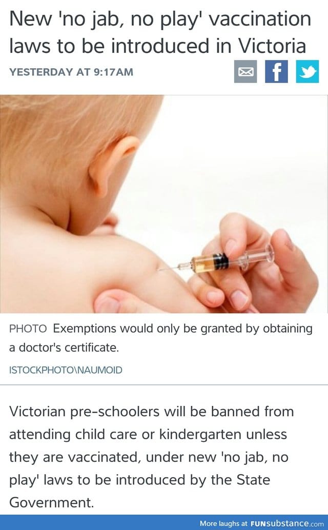 Victoria, Australia introduces 'no jab, no play' policy