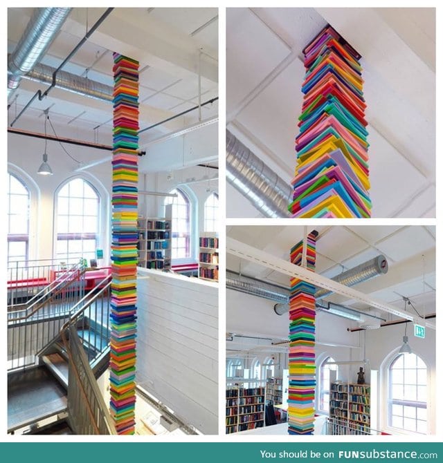 In a library in Sweden, an endless stack of 'books' hides the massive structural column