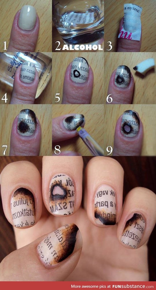 Burnt newspaper nails