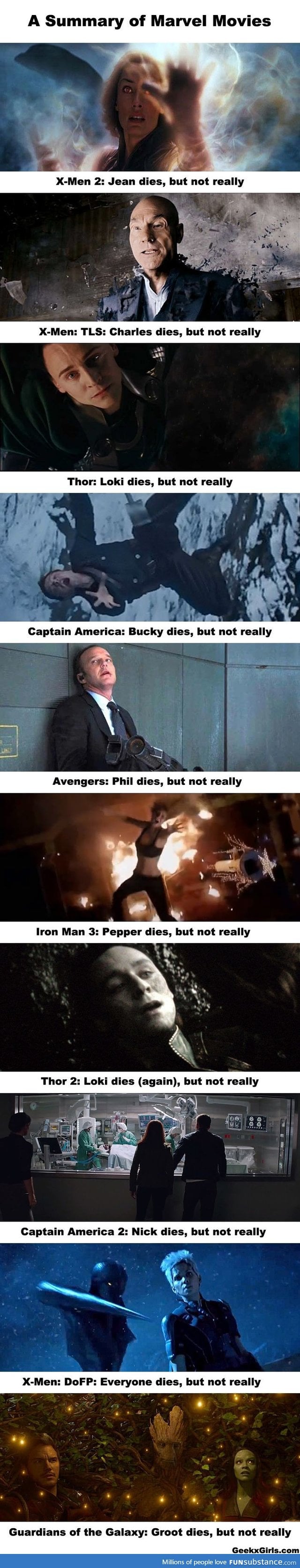 In Marvel movies, people die, but not really