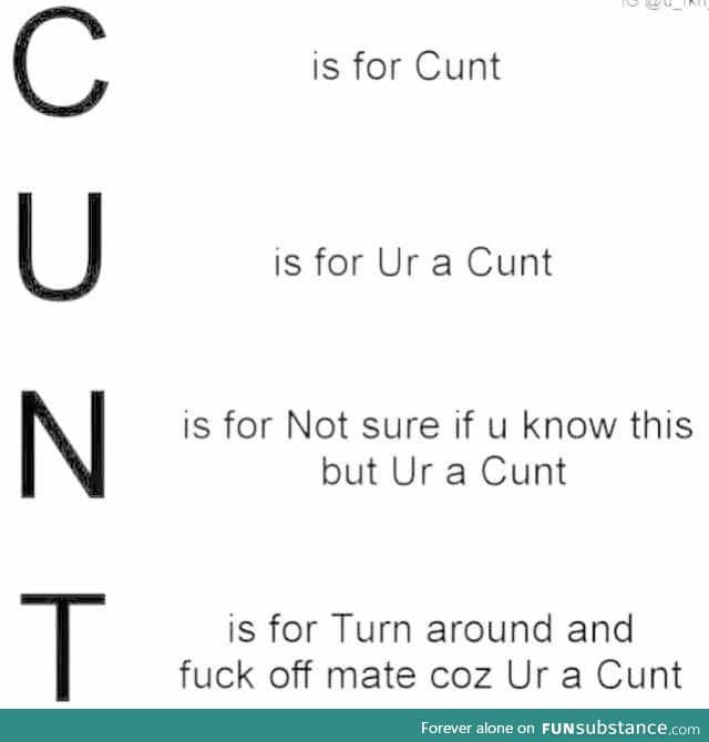 Hey you, your a c*nt