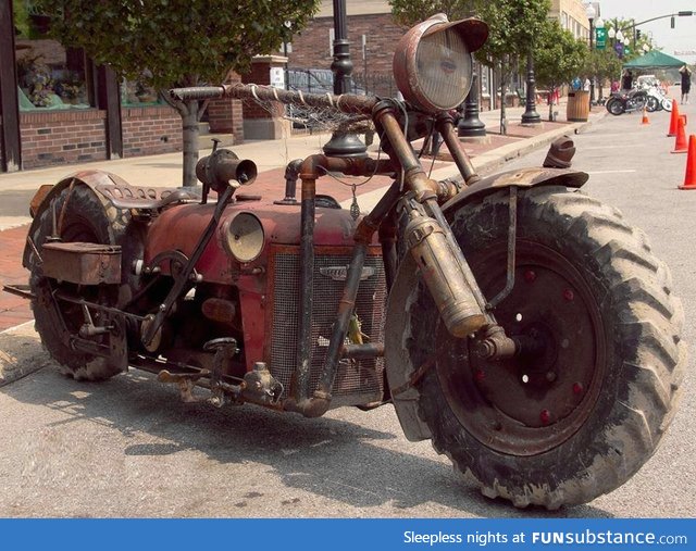 Motorcycle built from an old tractor