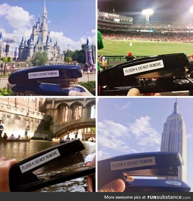 Some company employees took a stapler from the inventory to a world tour