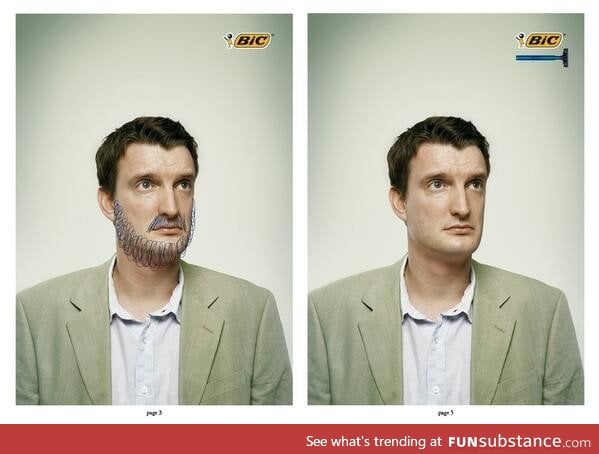 Bic uses the same photo to advertise their pens and razors