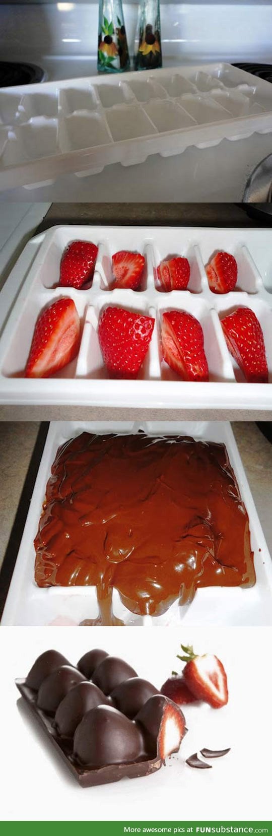 Ice tray, strawberries, chocolate...Boom