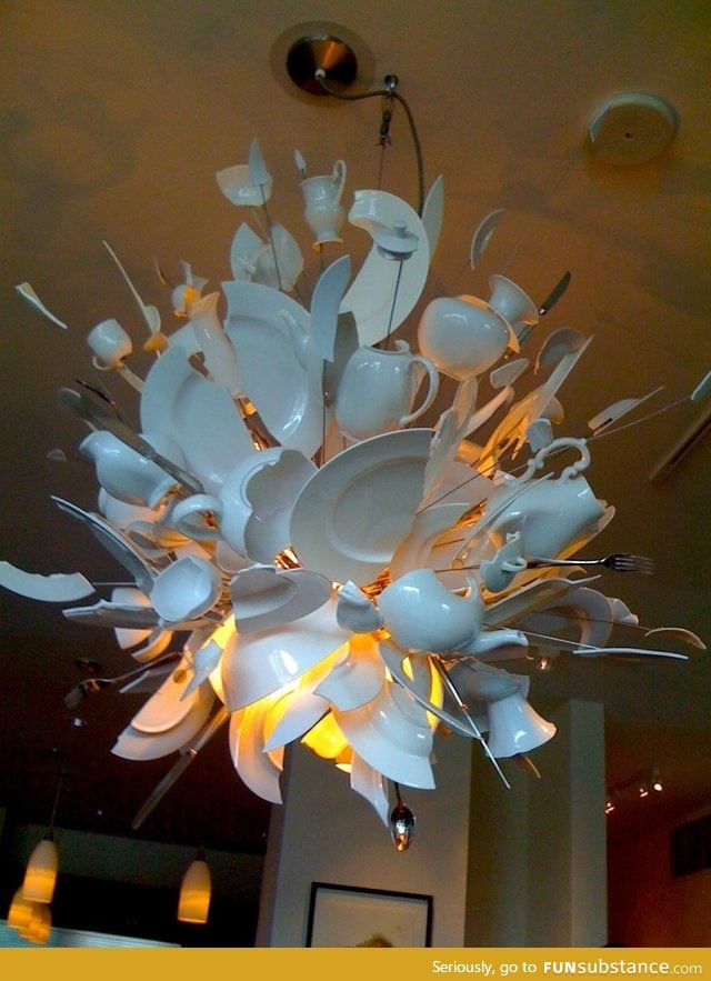 Exploding dishes chandelier