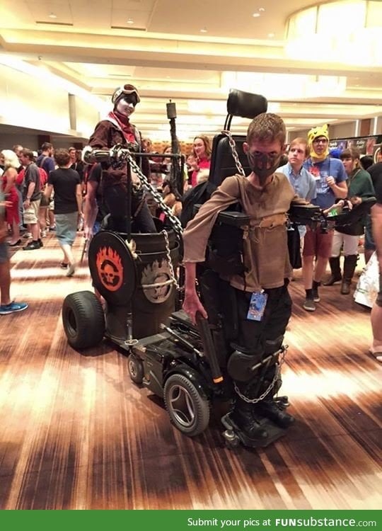 Kid with disability uses it to his advantage as a Mad Max cosplay