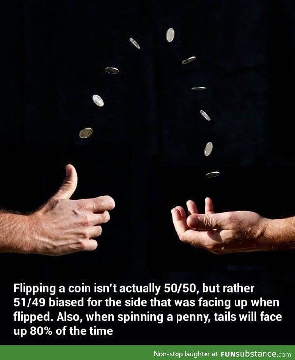 Flipping a coin isn't actually 50/50