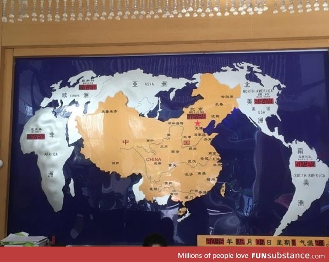 World map in a Chinese hotel