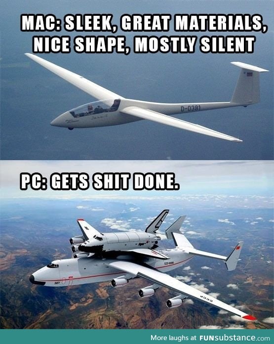 If Macs and PCs were airplanes.