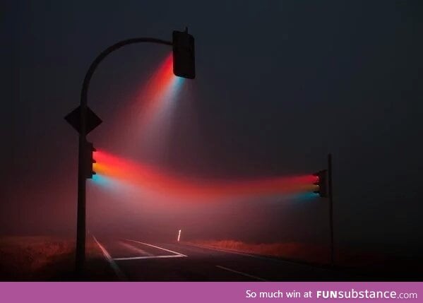 The lights at this intersection look like a Pink Floyd album cover