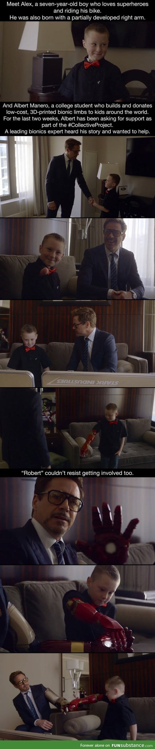 Robert downey jr. Gives 7-year-old bionic iron man arm