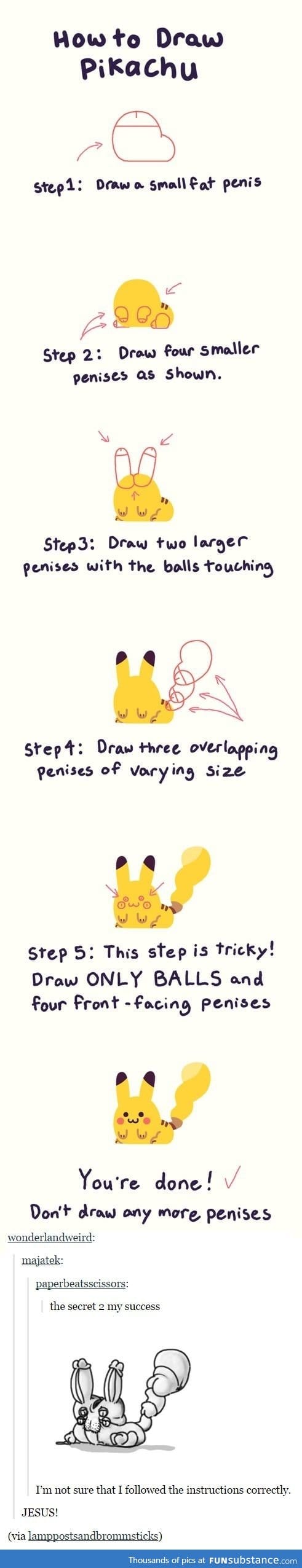 Draw pickachu with a few pen*s