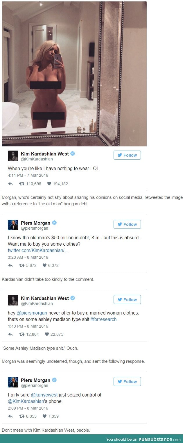 Piers Morgan Roasts Kim Kardashian After She Posts Nude Selfie