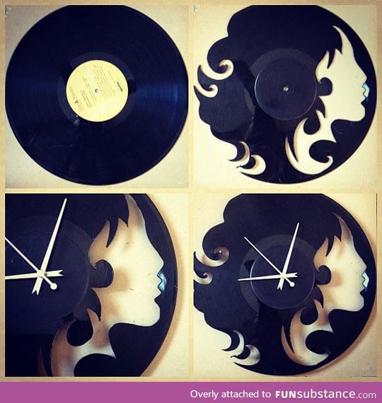 Clock made from a vinyl record