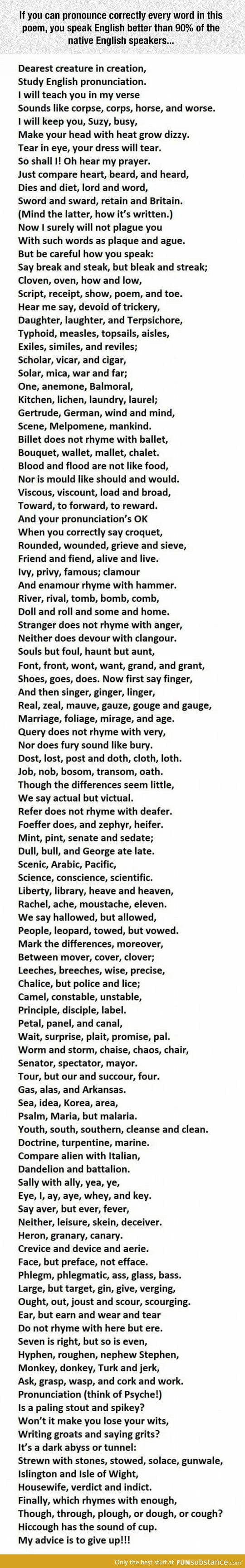 Here's An English Poem to Test Your Pronounciation