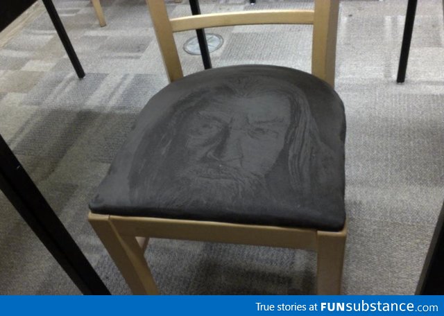 Someone drew Gandalf the Grey on a seat cushion at my University