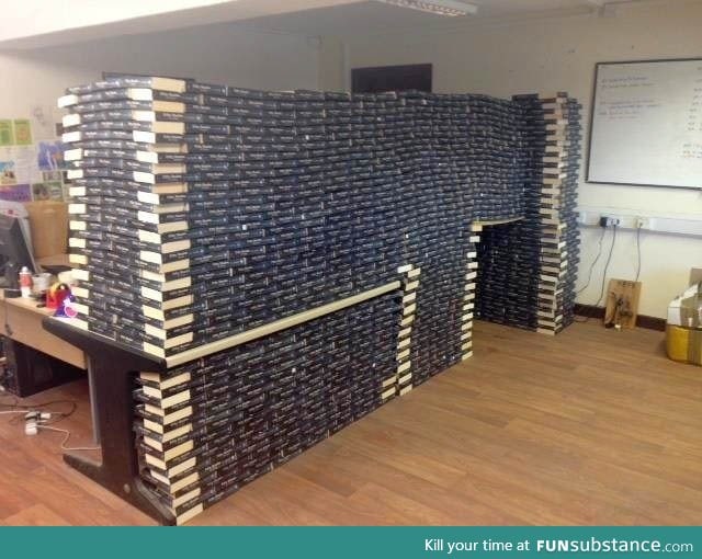 A charity shop with so many copies of 50 Shades of Grey they built a fort out of them