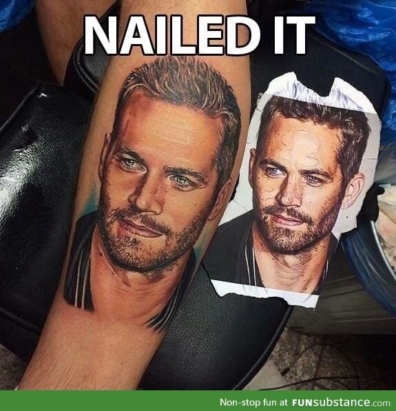 Realistic Paul Walker tattoo