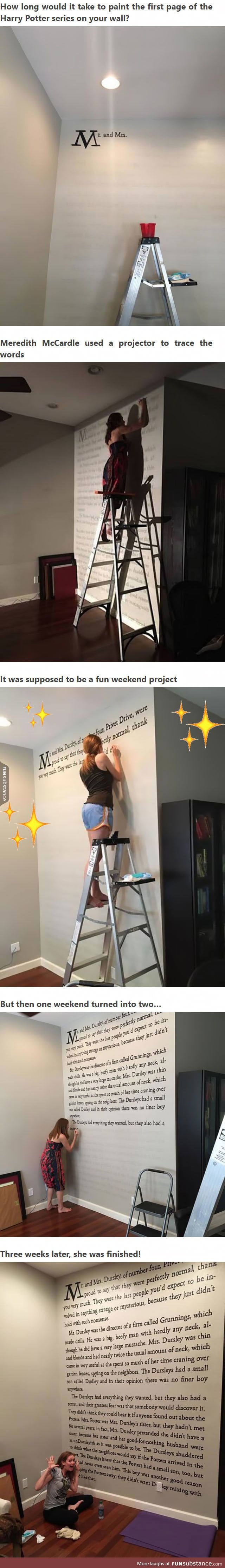 A Harry Potter Fan Paints First Page Of “Sorcerer’s Stone” Onto Her Wall