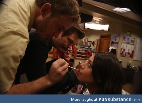 Chris Pratt and Nick Offerman doing Aubrey Plazas makeup