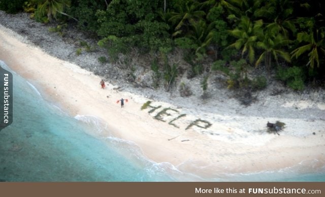 Photo of shipwrecked boaters found on desert island by U.S. Navy aircraft