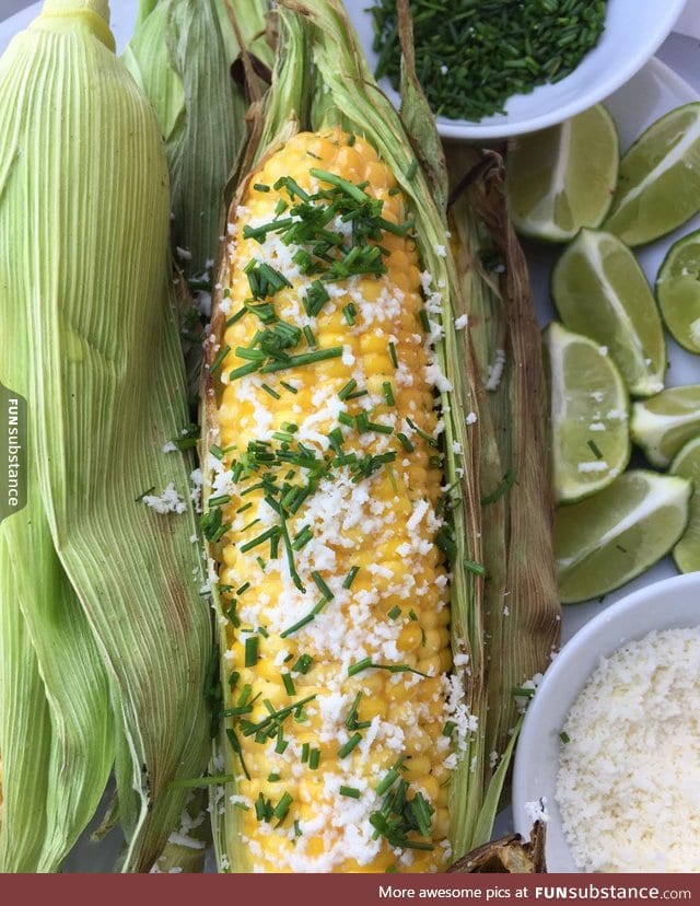 Grilled Corn on the Cob with Garlic Butter, Fresh Lime and Cotija Cheese