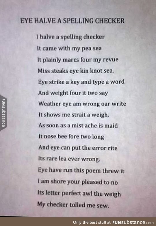 Brilliant spelling checker poem