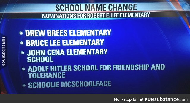 Local Elementary School is taking Submissions on their Name Change