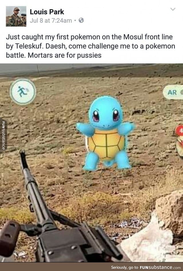 American volunteer fighting ISIS with the Kurdish militias caught his first pokemon