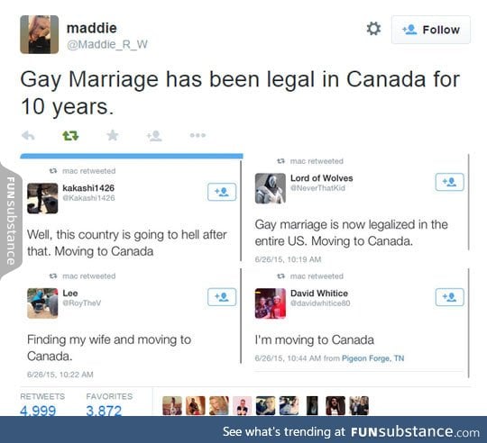 People who hate gay marriage and want to leave the country for canada