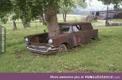 Old Chevy with an anti-theft device and personal parking space