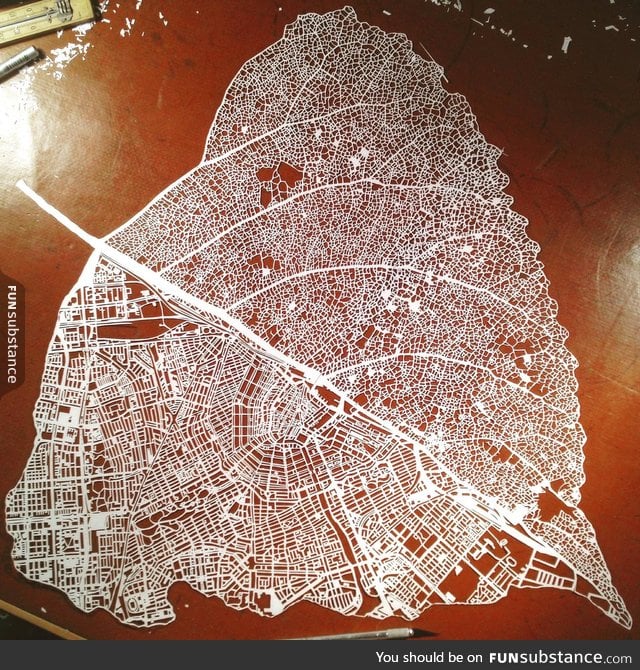 Paper cut leaf map of Amsterdam