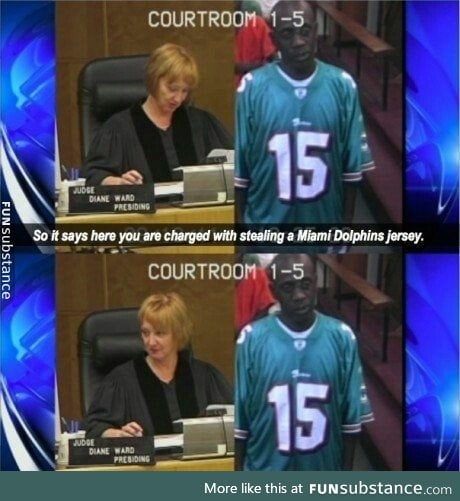 Bad idea to wear a jersey to court. Worse idea to wear a stolen jersey to court.