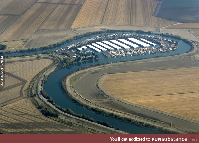 A marina built into the bend of a river