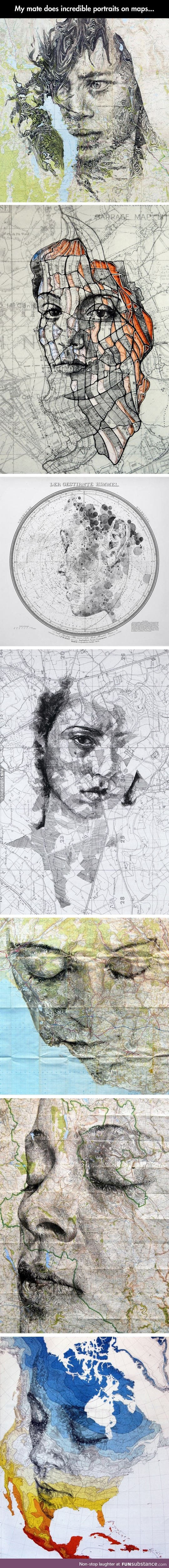 Beautiful portraits on maps