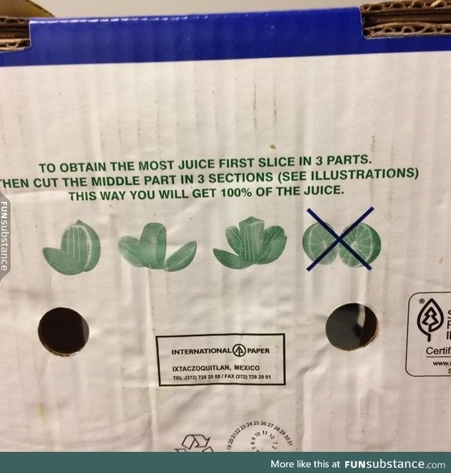 This box of limes recommends a different way of cutting fruit