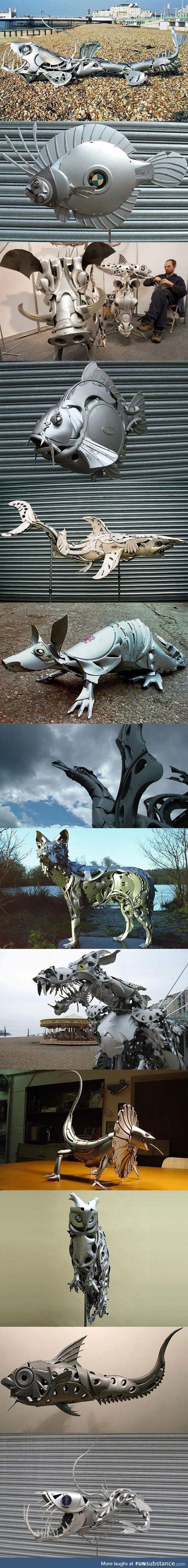 Awesome hubcap sculptures