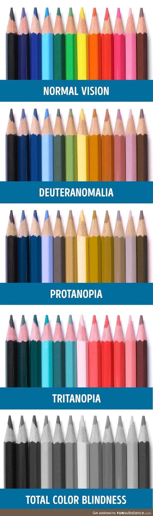 Different types of color blindness demonstrated