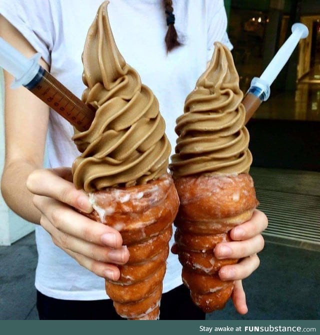 Caramel doughnut cone with salted caramel syringe